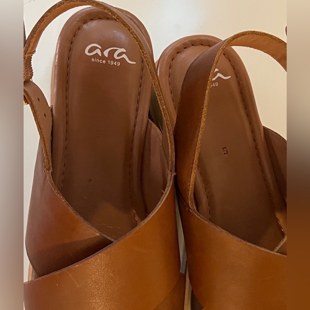 ARA Camel leather sling back platform sandal size 7.5 - Picture 5 of 9